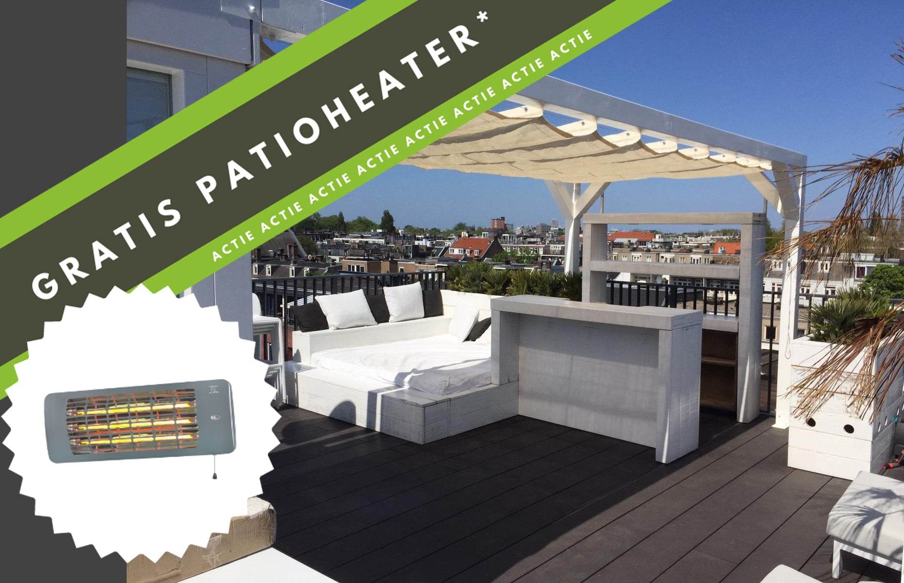 Harmonicadoek gebroken wit + materialen en terrasheater