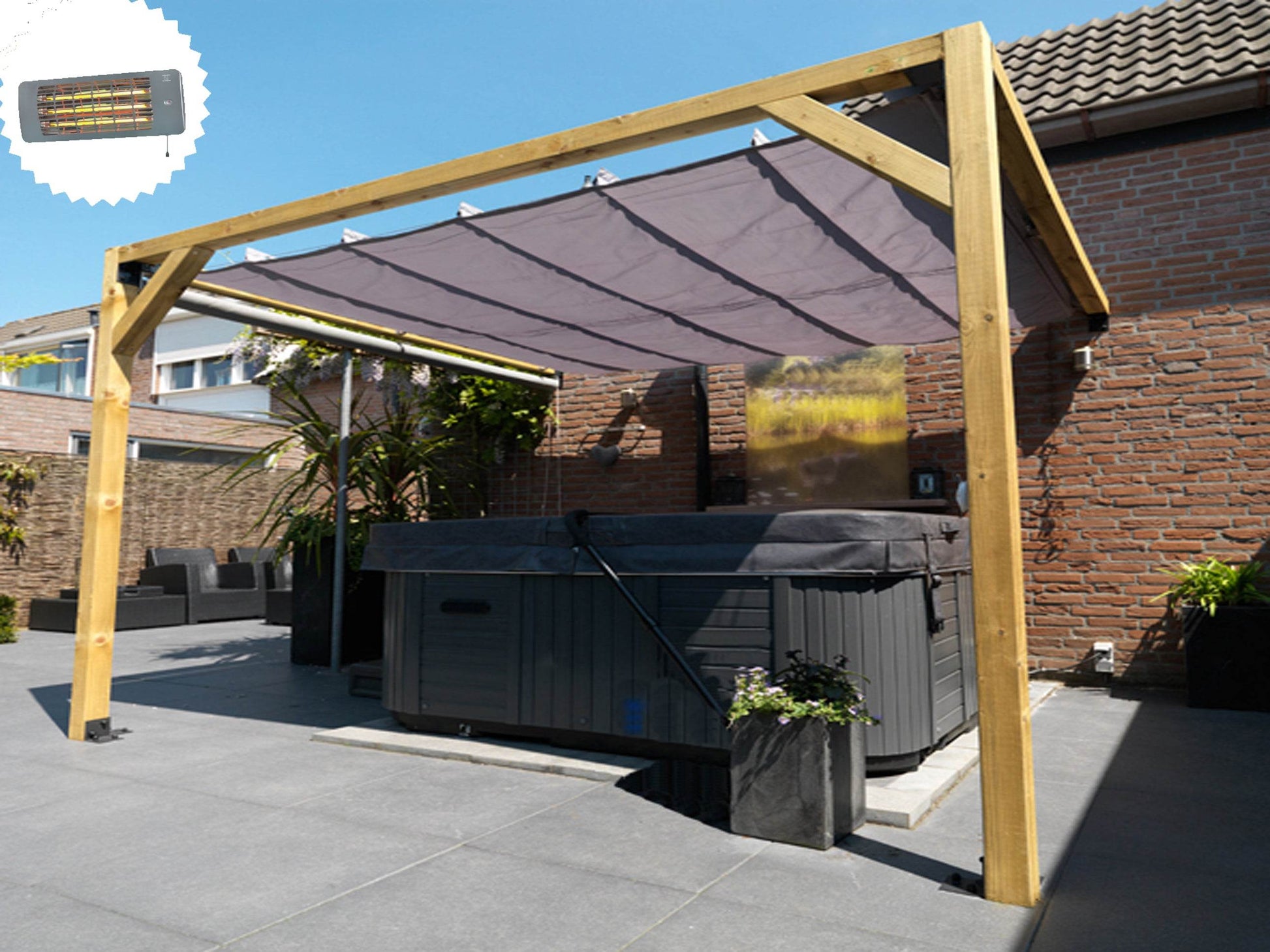 Garviks Harmonicadoek waterdicht grijs + materialen en terrasheater