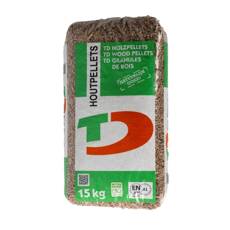 Bruine houtpellets (zak 15kg) | ENplus A1 NL 004-keurmerk
