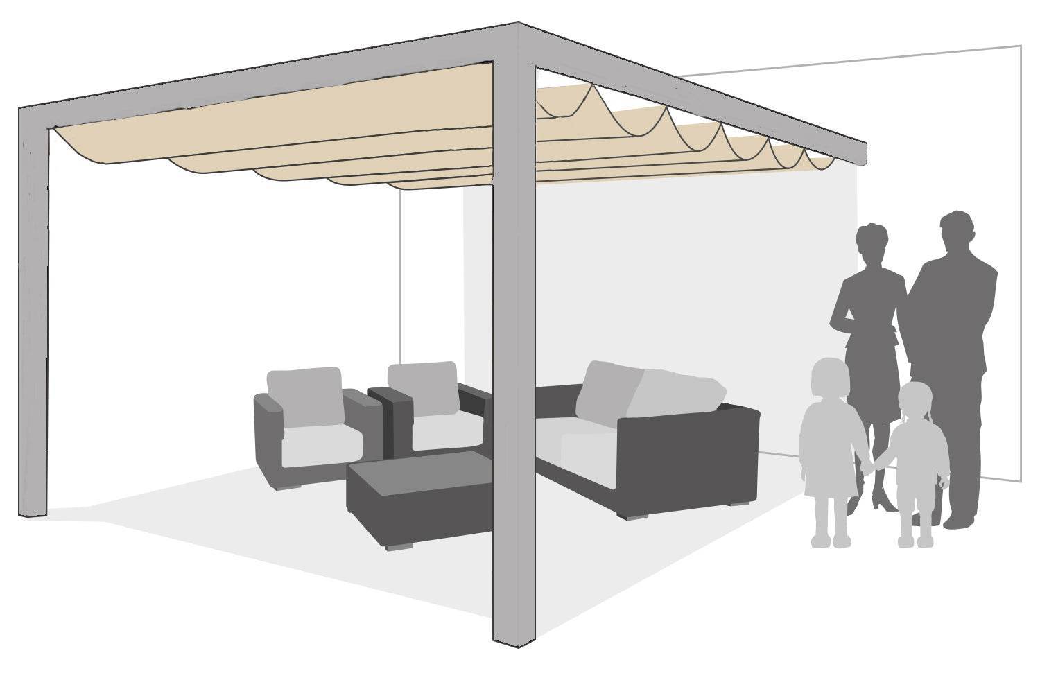 Aluminium Pergola Wall 1 A met Harmonicadoek Waterproof