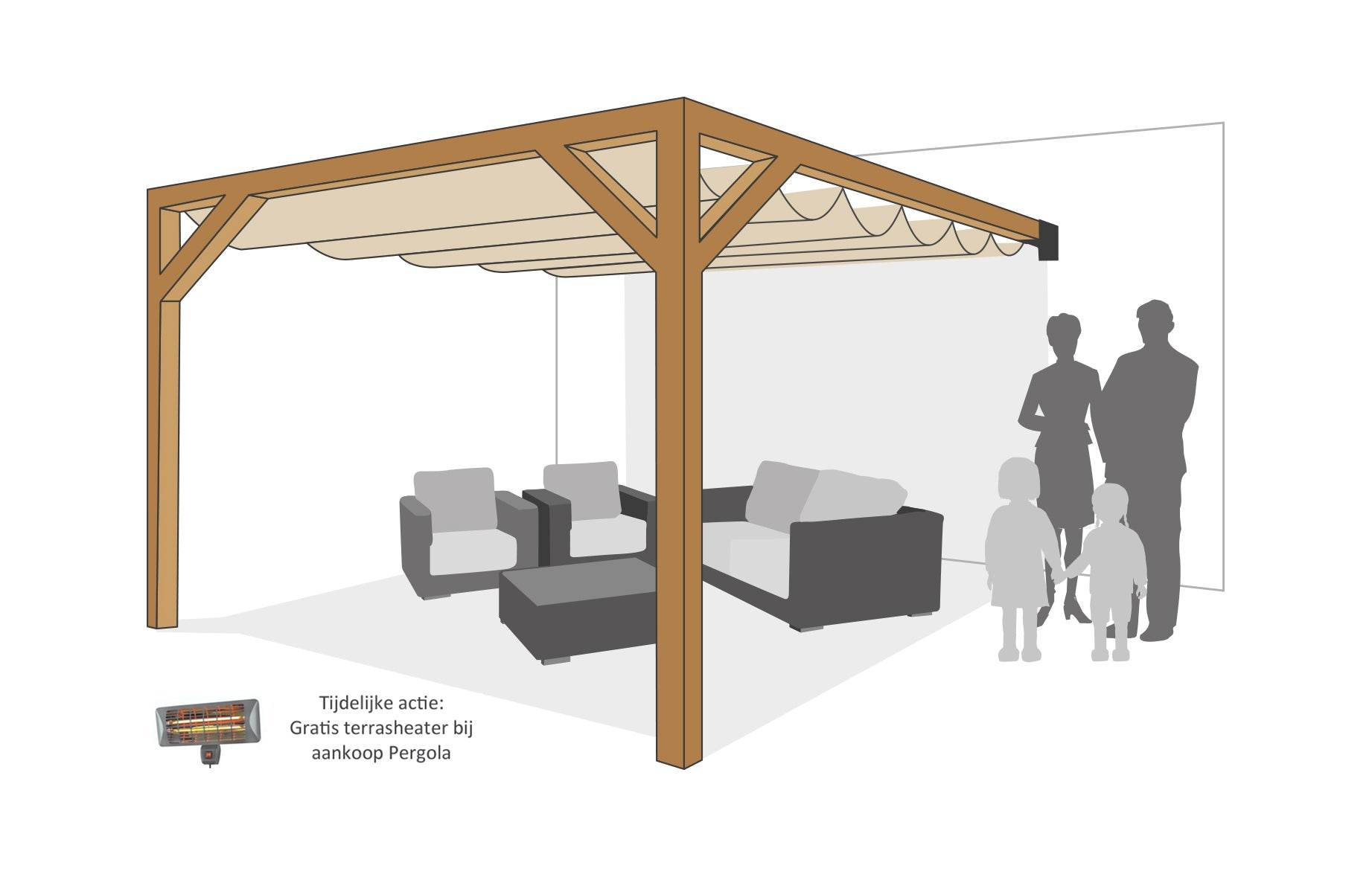 Pergola Wall 1 - Model A met Harmonicadoek
