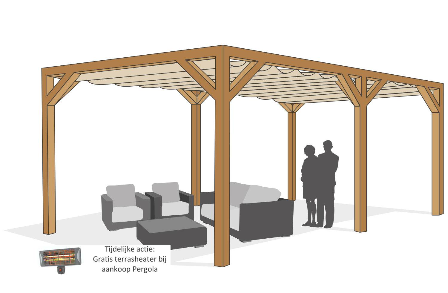 Pergola Stand Alone B met pergolakit en Harmonicadoek