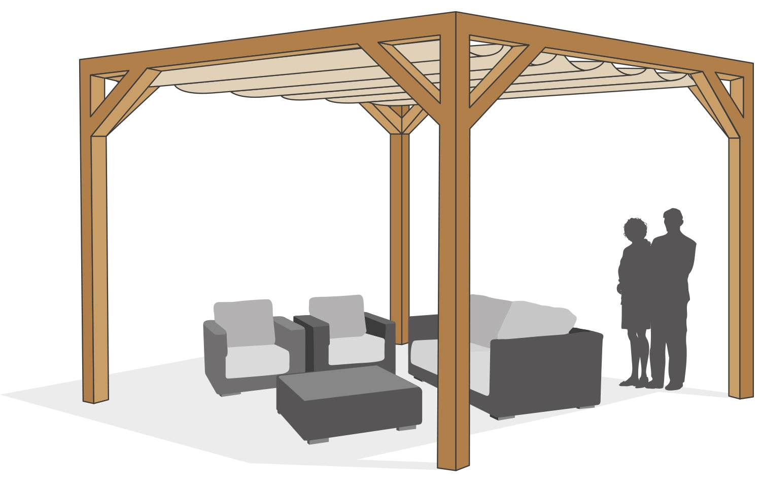 Pergola - Stand Alone A met Pergolakit en Harmonicadoek
