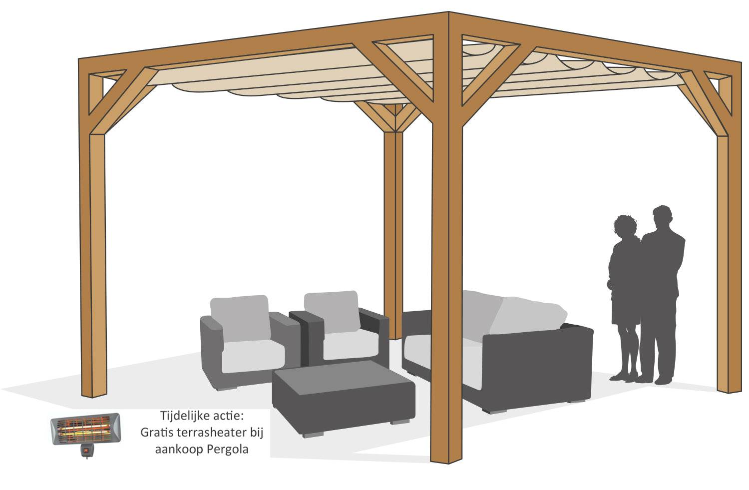 Pergola - Stand Alone A met Pergolakit en Harmonicadoek